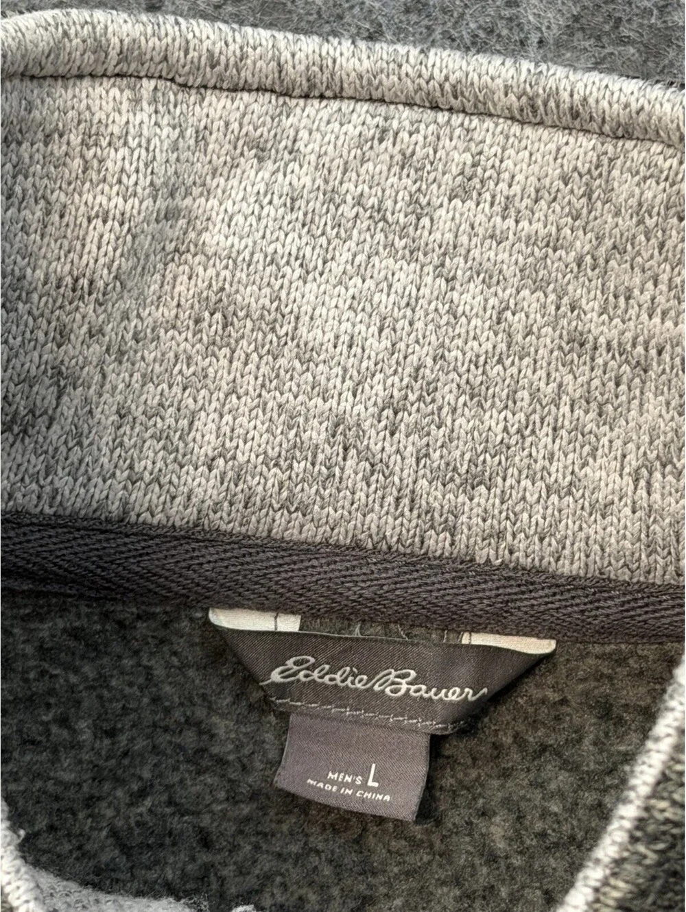 Eddie Bauer Men’s Large Quarter Zip Sweater Fleece Pullover Gray Heather Outdoor